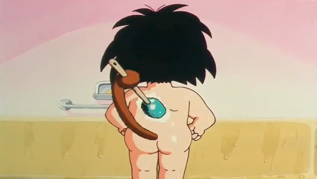 Goku bañándose en el segundo episodio de Dragon Ball