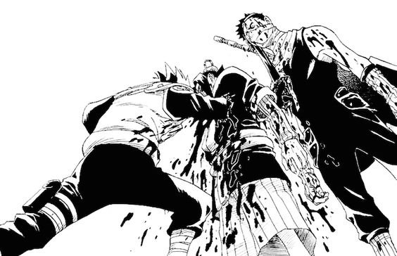 Haku se sacrifica para salvar a Zabuza. Manga Naruto