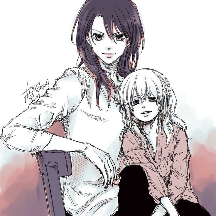 Misaki y su hija Sara en una ilustración oficial hecha por la mangaka Hiro Fujiwara.