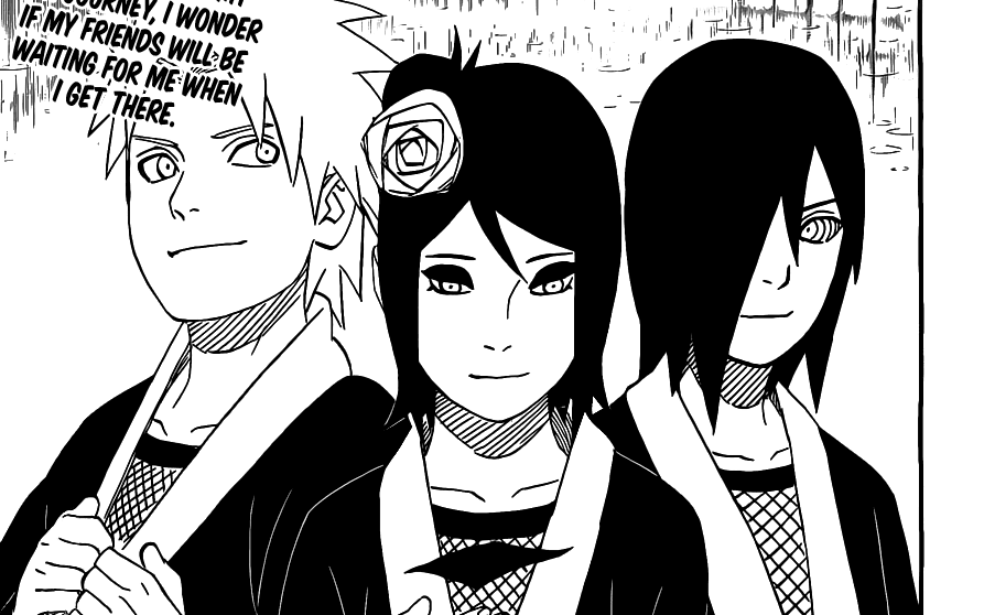 Yahiko, Konan y Nagato despues de su entrenamiento con Jiraiya. Naruto