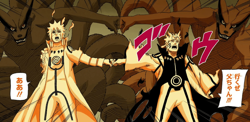 Naruto y Minato luchando juntos