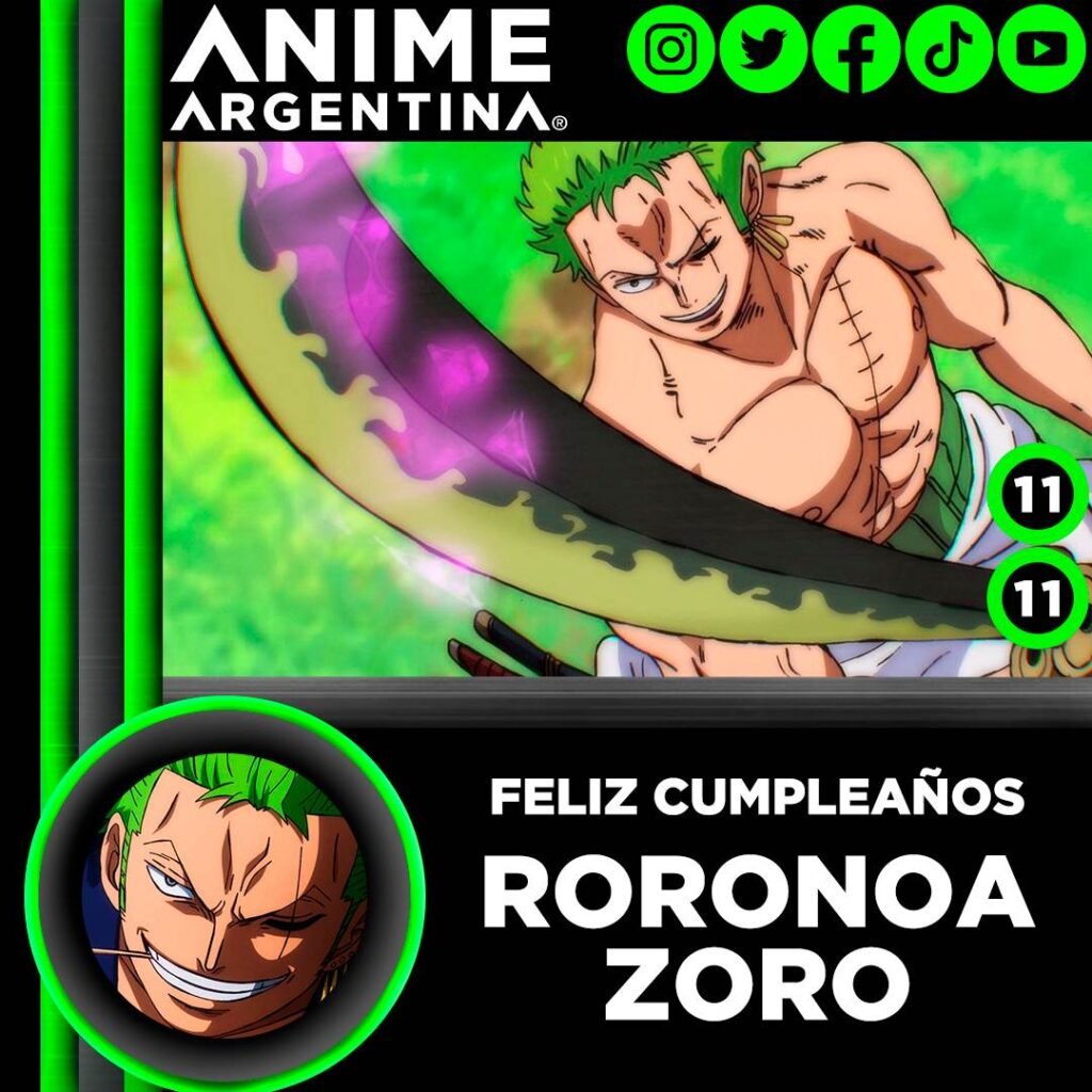 11 de noviembre cumpleaños de Roronoa Zoro One Piece