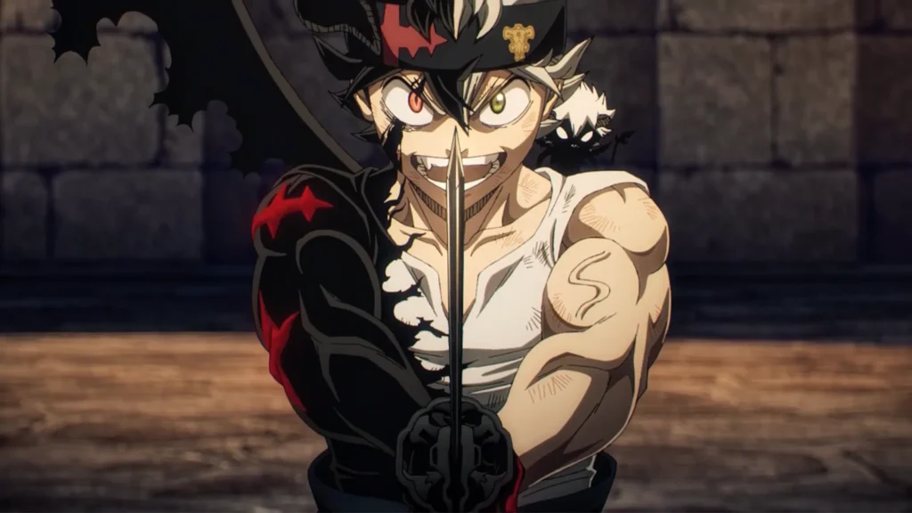 Asta apuntando su espada a su rival