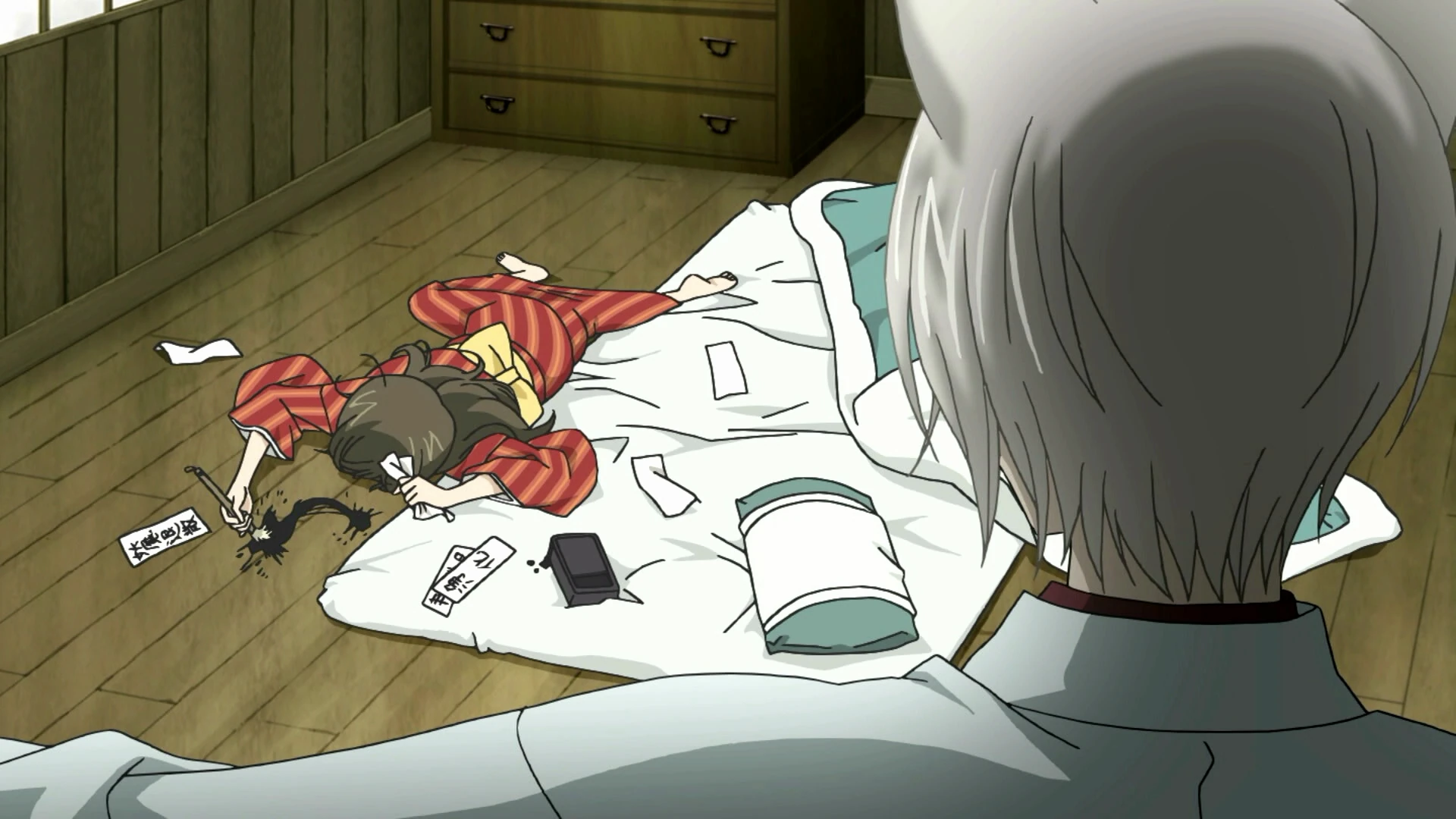 Nanami escribiendo talismanes Kamisama Kiss anime