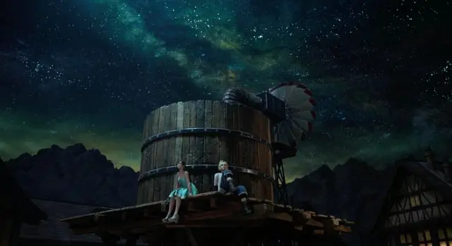 Cloud Strife y Tifa Lockharts sentados bajo las estrellas