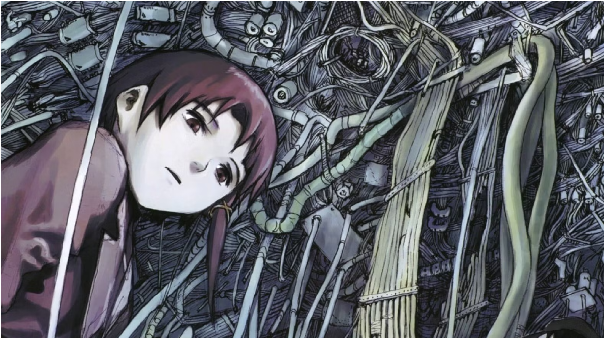 Lain rodeada de cables