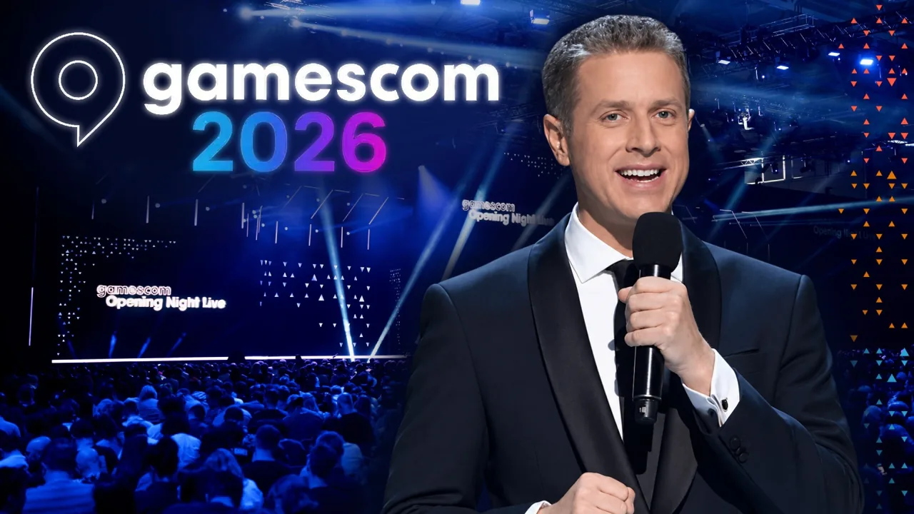 Imagen de la inauguración de la Gamescom 2026 donde se ve al conductor del evento y al público asistente