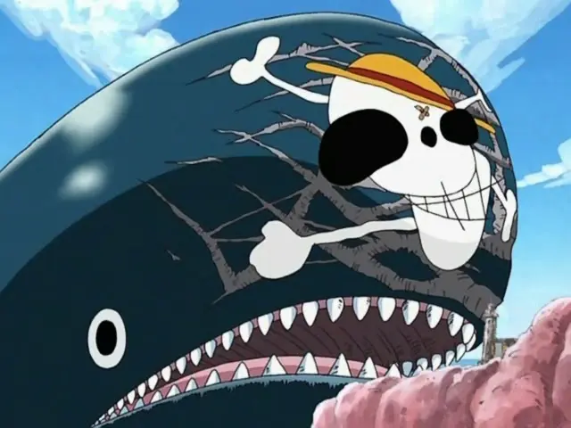La bandera de Luffy en la cabeza de Laboon