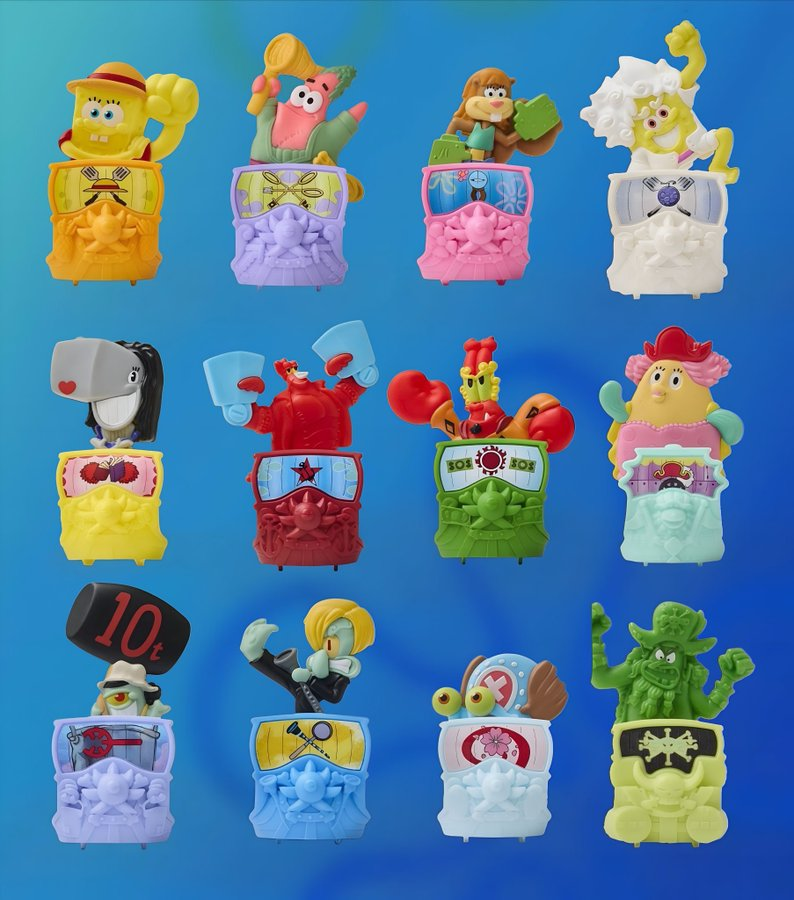 juguetes de mcdonalds de one piece y bob esponja 