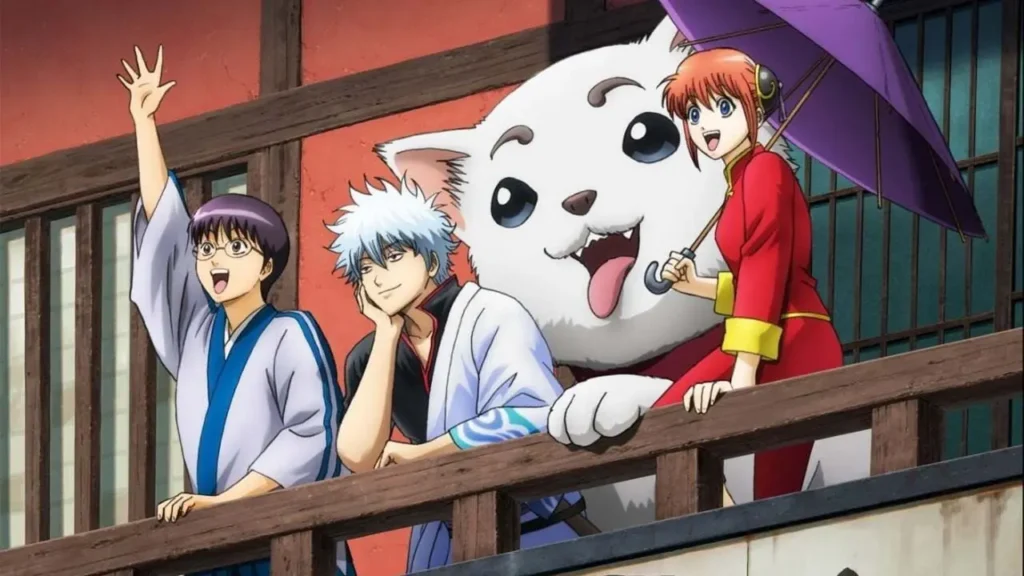Los Yorozuya: Sakata Gintoki, Shinpachi Shimura, Kagura y Sadaharu